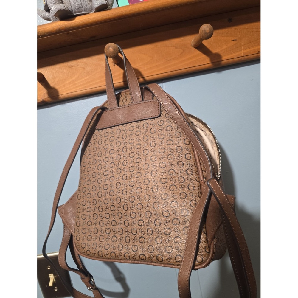 Guess Brown Logo Pattern Mini Backpack - Picture 11 of 11